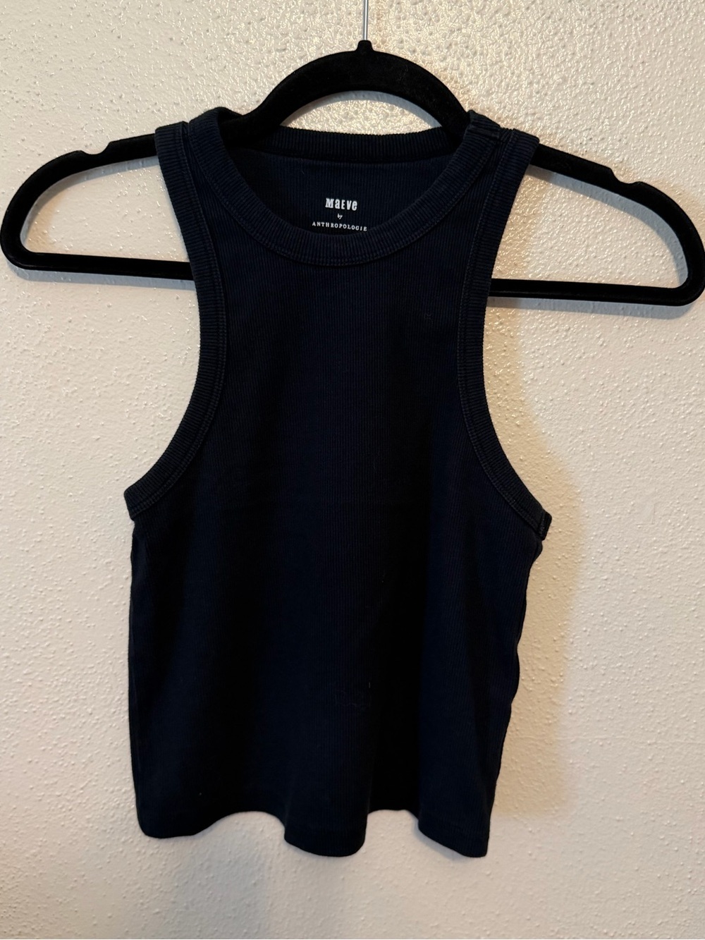 Maeve by Anthropologie Black Ribbed Tank Top-Medium